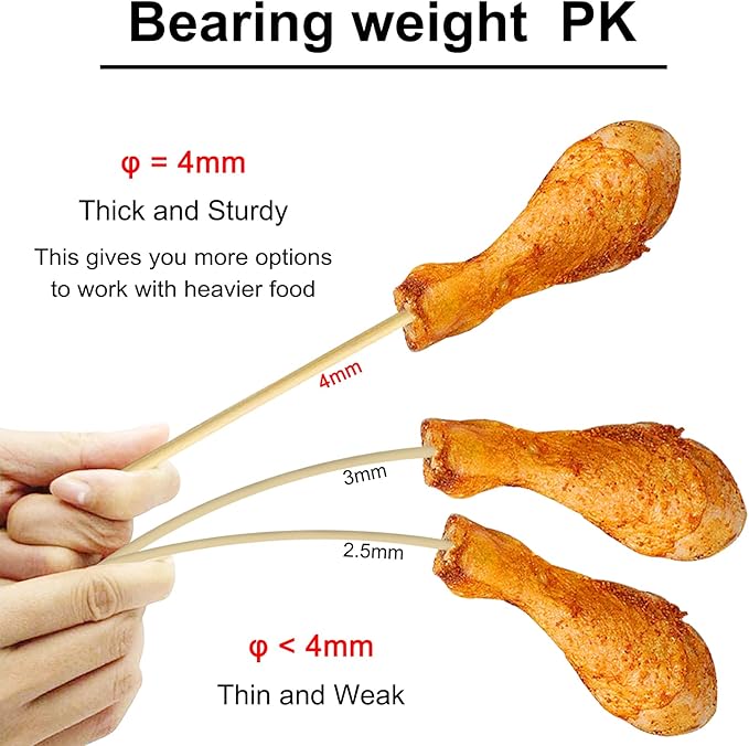 BLUE TOP 200pcs Natural Bamboo Skewers 10 inch Φ=4mm;Bamboo Sticks for Grilling, BBQ, Kabob,; Candy Sticks for Fruits, Candies, Chocolate Fountain, Appetizer, Plant Sticks for flower tomato growth