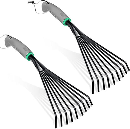 2 Pcs Gardening Hand Rake Stainless Steel Hand Tiller Small Garden Rake for Gardening Short Handle with Handle Garden Tools for Cultivating Loosening Soil Spreading