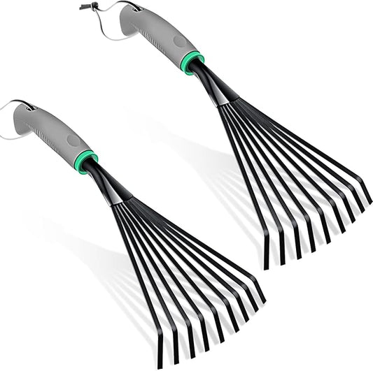 2 Pcs Gardening Hand Rake Stainless Steel Hand Tiller Small Garden Rake for Gardening Short Handle with Handle Garden Tools for Cultivating Loosening Soil Spreading
