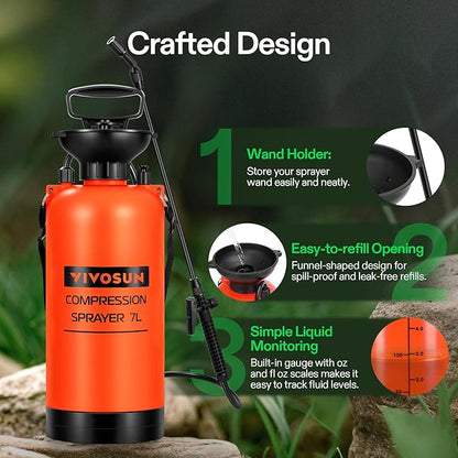 VIVOSUN 1.85-Gallon Pump Pressure Sprayer, Pressurized Lawn & Garden Water Spray Bottle with Adjustable Shoulder Strap, for Spraying Plants, Garden Watering and Household Cleaning