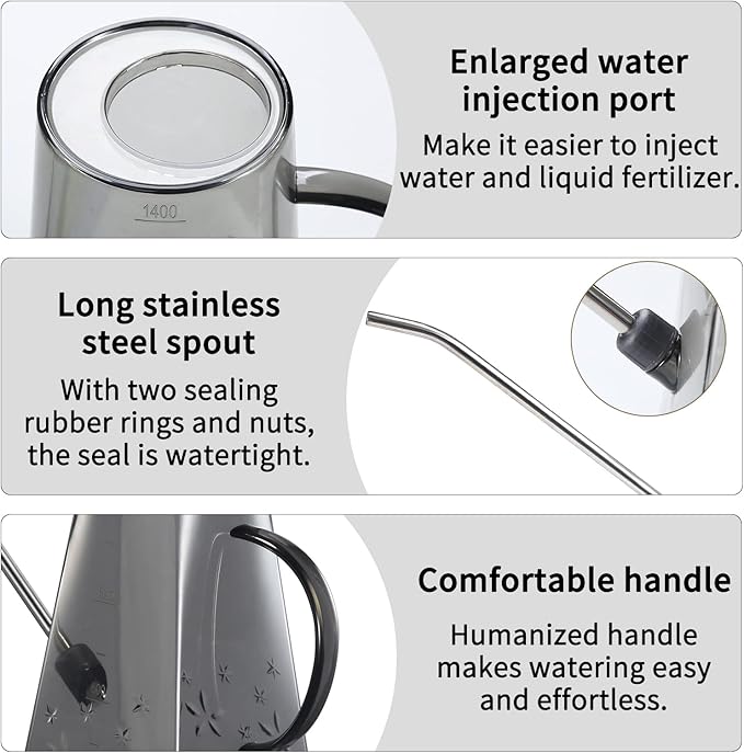 Goowin Indoor Plants Watering Can, Long Spout 47 oz with Bonus 16 oz Spray Bottle & 8.5 oz Squeeze Bottle, Grey