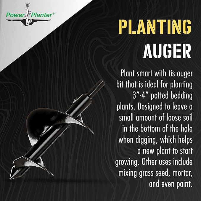 Power Planter Bulb & Bedding Black Auger Bit (3"x7") with 3/8" Non-Slip Hex Drive for Bulb Planting and Gardening Equipment for Grass and The Lawn, Mixing Paint, Earth Auger for Home Projects