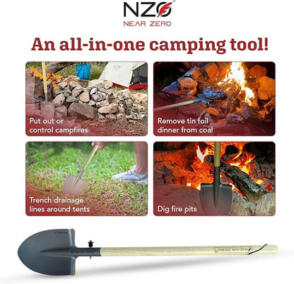 Near Zero Titanium Survival Shovel - Compact, Lightweight, & Collapsible Tactical Tool, Ideal for Backpacking, Camping, & Hiking, Sharpened Edge for Chopping Wood, Doubles as Frying Pan