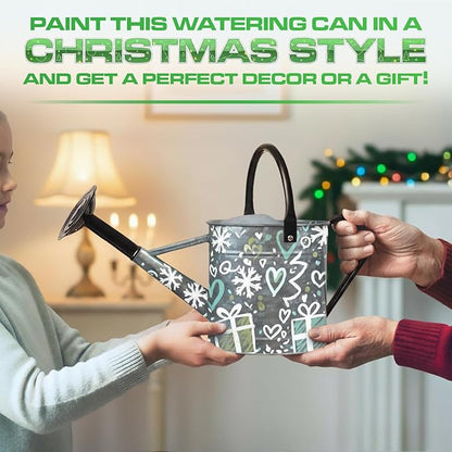 Plexon 1 Gallon Metal Watering Can Outdoor, Flower Plant Gardening Garden Large Galvanized Watering Can Pot Pitcher, Steel Black Handles and Removable Spray Spout