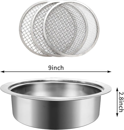 Soil Dirt Sifter for Gardening with 3pcs Interchangeable Mesh(3,6,9mm), Stainless Stackable Sifting Pan Soil Sand Rock Sieve for Dirt, Sand, Rock, Filtration, Compost with Soil Scoops (silver2)