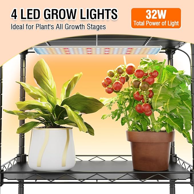 Mini Indoor Greenhouse with Grow Light & PVC Cover Portable Small Greenhouse with Shelves Adjustable 5 Tier Metal Plant Stand with Grow Light for Indoor Plants, Seed Starting,16.5"x11.4"x56.3"