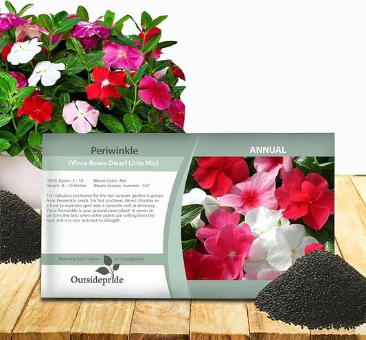Outsidepride Mix Periwinkle Seeds for Planting – 2000 Pcs Annual, Fast-Blooming, Heat & Drought Tolerant Vinca Flower Seeds with Vibrant Colors Ideal for Gardens, Beds, Borders & Containers