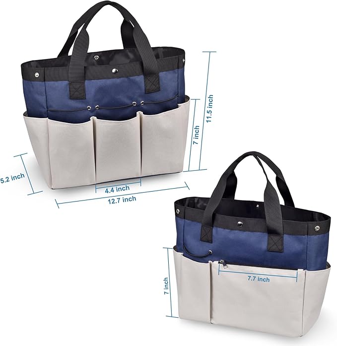 Garden Tool Bag Organizer, Heavy Duty Gardening Tote Bag with 7 Pockets and Zippers Pockets, Garden Home Tool Kits Organizer, (Tools are not included), Gray