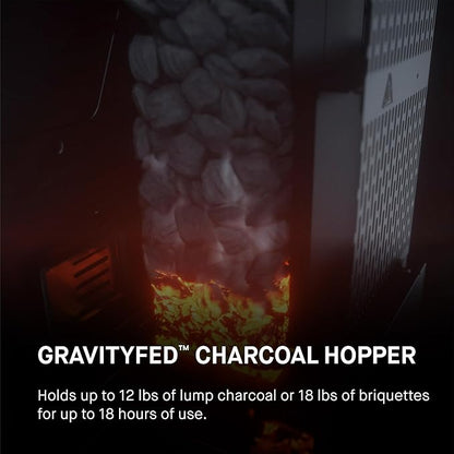 Masterbuilt® Gravity Series® 600 Digital Charcoal Grill and Smoker,WiFi Technology, GravityFed™ Charcoal Hopper, 600 Cooking Sq. Inches, Reversible Smoke&Sear Cast Iron Grates, Black, Model MB20041023