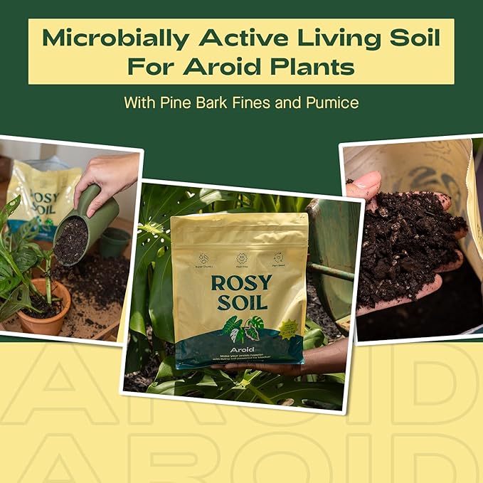Rosy Soil Aroid Soil Potting Mix - Peat-Free, Microbially Active Biochar Powered Soil for Aroids - Superior Aeration & Drainage for Aroid Plants - Ideal for Indoor Gardening - 4 Quarts