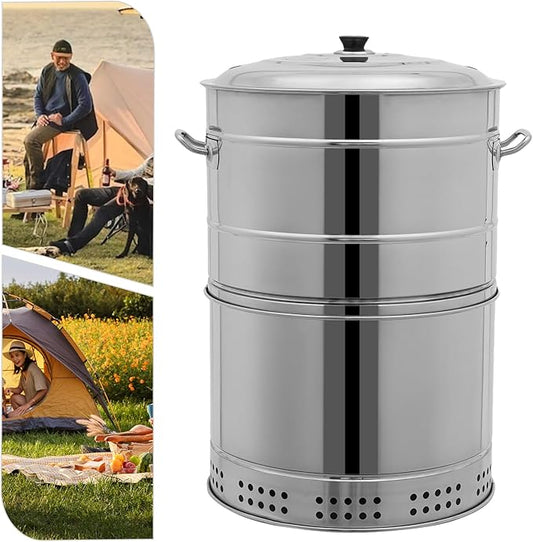 Stainless BBQ Grill Barrel,Portable 360°Smokeless Barbecue Grills,Silver Steel Kebob-Grill with 50 Skewers,Outdoor Cooking and BBQ,Camping Picnic Patio Backyard
