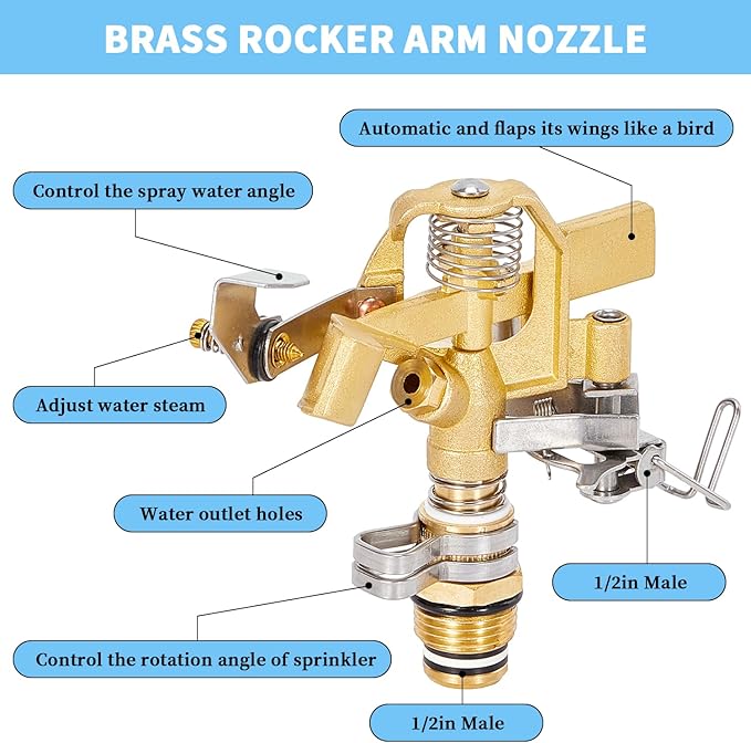 Impact Sprinklers on Tripod Base,Heavy Duty Lawn Sprinkler for Yard with 360 Degree Large Area Coverage Irrigation,Brass Sprinklers with Adjustable Head Nozzle,3/4Inch Connector Extension Legs