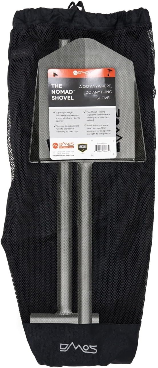 DMOS Nomad Shovel - 2-Piece Collapsible Lightweight Aluminum Shovel for Camping, Overlanding, Survival, Military, Hunting, & Off-Road Use - Silver - Regular