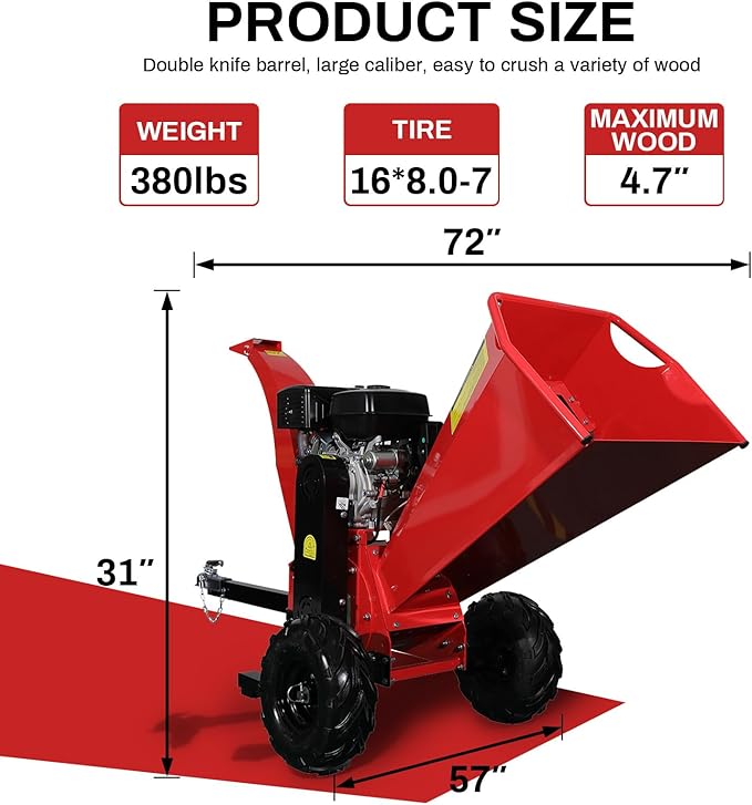 5" Gas Powered Wood Chipper 420cc 15HP Gasoline Engine Leaf Branch Shredder Mulcher Heavy Duty Woodchipper Multi-Function with Towbar