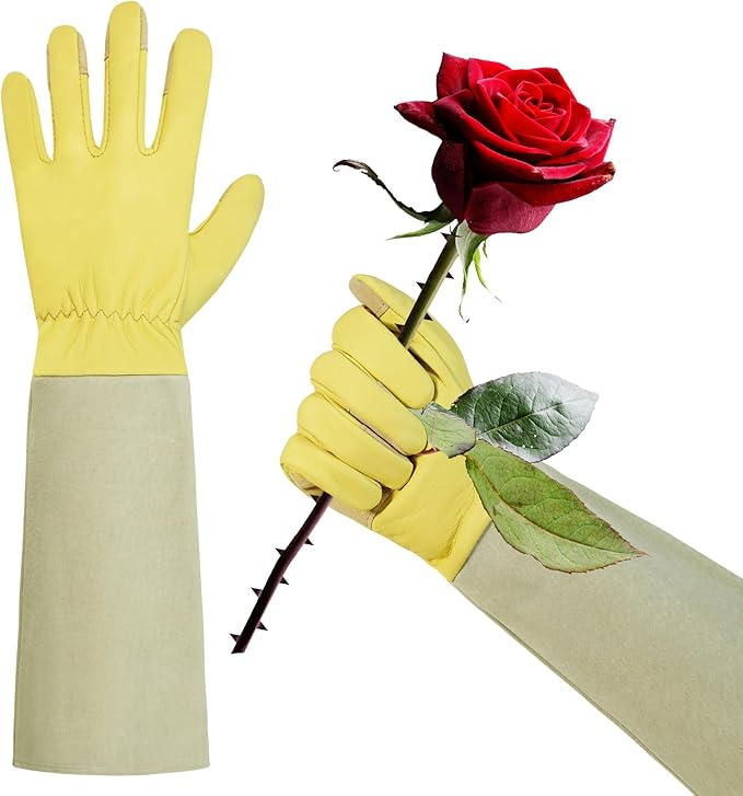 HLDD HANDLANDY Long Gardening Gloves, Leather Thorn Proof Rose Pruning Glove for Men & Women, Great Gift for Gardener