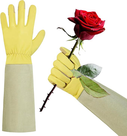 HLDD HANDLANDY Long Gardening Gloves, Leather Thorn Proof Rose Pruning Glove for Men & Women, Great Gift for Gardener