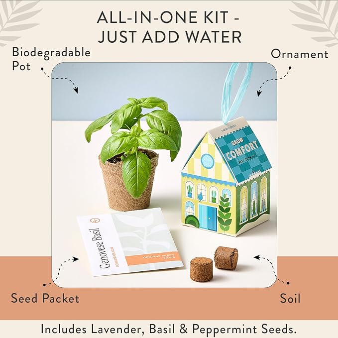 Modern Sprout Homegrown Ornament Grow Kit, Organic Basil, Mint, and Lavender Seeds, Gift Topper for Planting Indoor & Outdoor, Christmas Tree Ornaments, Unique Gardening Gifts & Holiday Decor - 3 Pcs