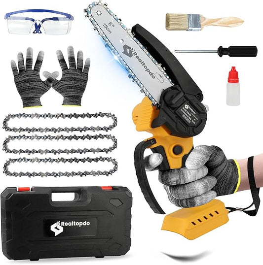 6 In Chainsaw Compatible with DeWalt Battery 20v - Mini Electric Cordless Brushless Chain Saw Handheld Compact Portable Mobile Small Trimming Pruning Chainsaw Set(Battery not Included)