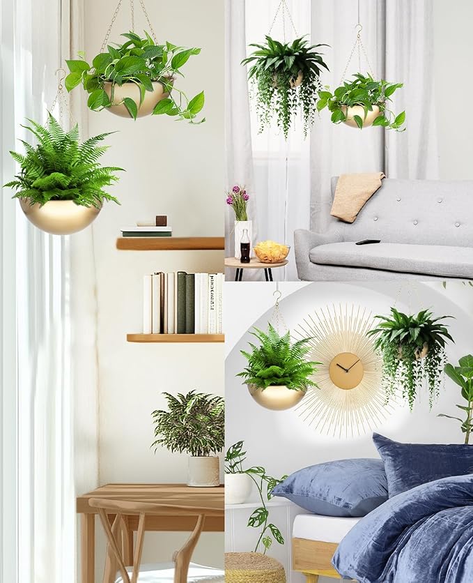 AceList 2 Pack Hanging Planter for Indoor Plants - Boho Metal Wall Planter 7.28 Inch with Hooks and Chins, Plant Hanger Decor for Window and Patio