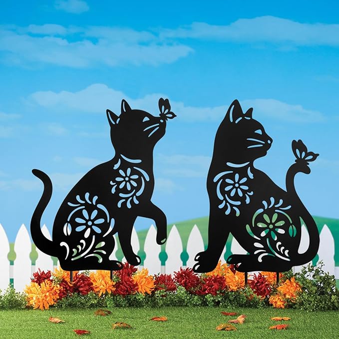 Cat Garden Decor,Metal Cat Decorative Garden Stakes for Outside,Patio,Outdoor,Charming Set of 2 Cats Yard Decor