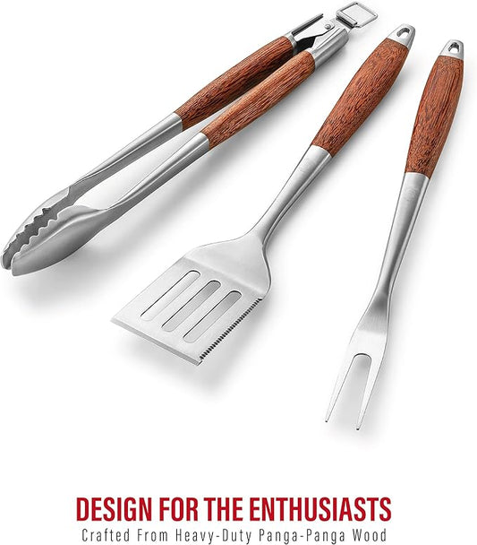 Heavy-Duty Panga-Panga BBQ Grilling Tools Set. Extra Thick Stainless Steel Multi-Function Spatula, Fork & Tongs | Essential Accessories for Barbecue & Grill. Ideal Gift for Father