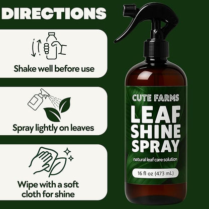 Leaf Shine Spray (16 FL OZ) for Indoor & Outdoor Plants - Natural Plant Leaf Spray with Neem Oil + Essential Oil - Ready to Use Formula - Makes Leaves Shiny, Vibrant & Healthy - Cute Farms