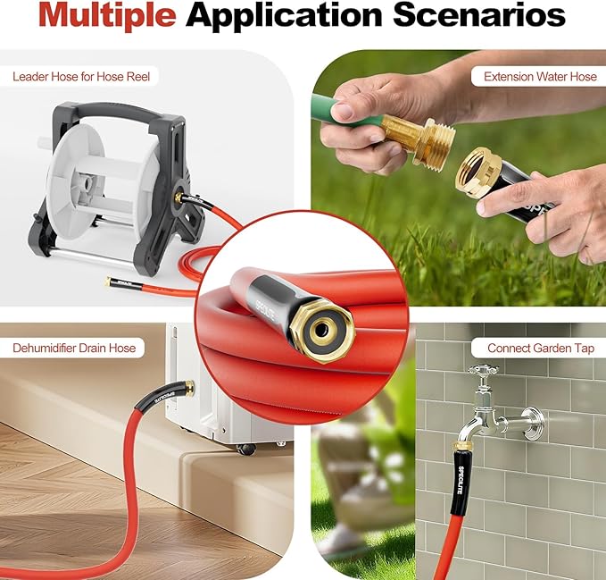 SPECILITE 5/8" Female to Female Hot/Cold Short Leader Hose 20 FT, -50℉-190℉, Flexible & Lightweight Rubber Hoses for Yard, Outdoor, Farm, Red