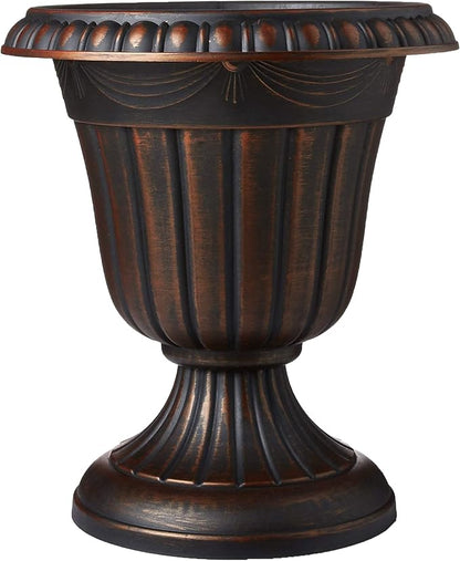 Arcadia Garden Products PL00CP Classic Traditional Plastic Urn Planter, 16" x 18", Brushed Copper