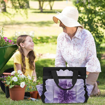 Purple Dahlia Garden Tool Bag Waterproof Gardening Tool Storage Bag with Handle & 10 Pockets Gardening Tote Bag for Women Garden Tool Organizer