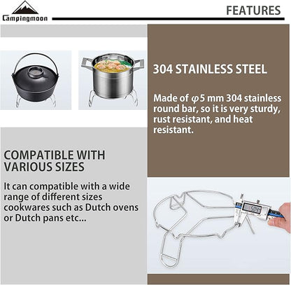 CAMPINGMOON Camping Campfire Trivet Cooking Stand Open Fire Tripod MS-69 Stainless Steel