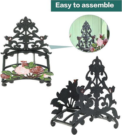 Sungmor Cast Iron Heavy Duty Garden Hose Holder - Decorative Hand-Painted Peony Wall Mounted Water Hose Hanger - Wall Decoration Hanging Hose Rack - Hose Reel Storage Butler - Metal Hose Stand