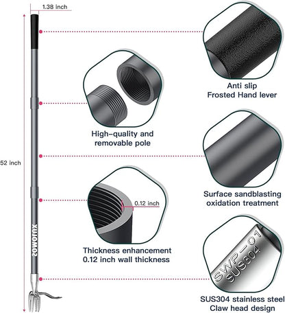SOMOLUX 52'' Weed Puller Tool Stand-up Weeder with Metal Long Handle/Stainless Steel Claw, Gardening Manual Tool Weed Gripper/Picker/Remover No Bending/Kneeling to Remove Dandelion Form Lawn Patio