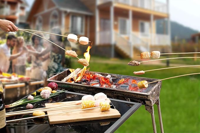 60 PCS Bamboo Marshmallow Roasting Sticks, SMores Skewers for Fire Pit, Extra Long 30 Inch Heavy Duty 5mm Thick Wooden SMores Sticks for Open Fire Pits Roaster Barbecue Hot Dog Camping Kebab Sausage