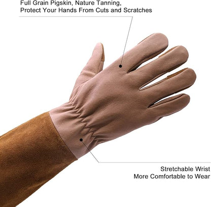 HLDD HANDLANDY Long Gardening Gloves, Leather Thorn Proof Rose Pruning Glove for Men & Women, Great Gift for Gardener