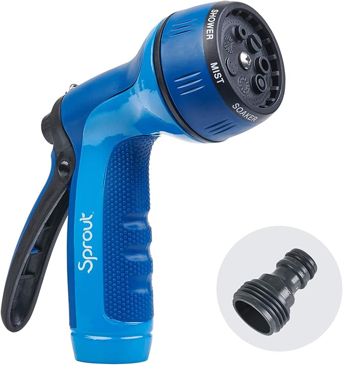 Sprout 65123-AMZ Metal Rear Trigger 7-Pattern Nozzle with QuickConnect Product Adapter Amazon Bundle, Blueberry Blue