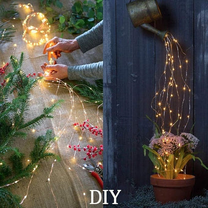 Solar Waterfall Fairy Bunch Lights Outdoor Waterproof 200LEDs 8 Modes Watering Can Light (NO CAN), Solar Powered String Lights Firefly Vine Christmas Tree Garden Decorations Gardening Gifts for Mom