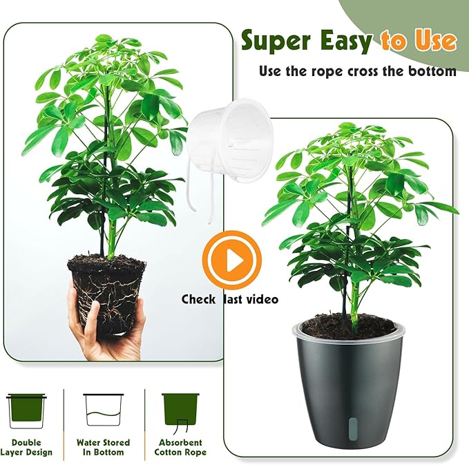 Self Watering Pots for Indoor Plants, 6-Pack 6.7'' Self Watering Planter with Drainage Holes, Small African Violet Pots with Water Indicator, Clear Wick Orchid Pot, Grey