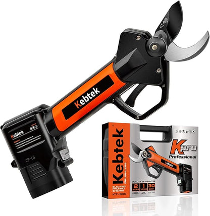 Electric Pruning Shear, Kebtek Cordless Electric Pruner Heavy Duty Electric Branch Cutter Brushless Motor with 2PCS 2500mAh 8-10H Working Time, 30mm (1.18 Inch) Cutting Diameter (KT930) Smooth-CUT