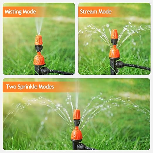 2 in 1 Drip Irrigation Emitters and Atomizing Nozzle for 1/4" Drip Irrigation Tubing, 25 Pcs Adjustable 360 Degree Water Flow Drippers Sprinklers Fittings for Garden Watering System