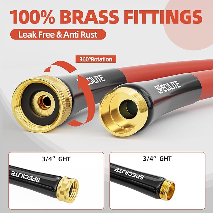 SPECILITE 3/4" Hot/Cold Short Leader Garden Water Hose 5 ft, -50℉-190℉, Flexible & Lightweight Rubber Pipes With 3/4" Brass Fittings for Yard, Outdoor, Farm, Red