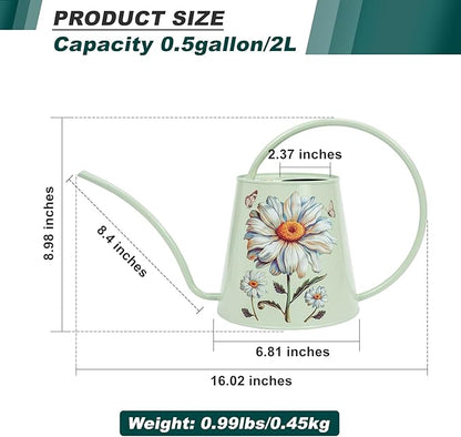 Berry&Bird House Plants Watering Can - Indoor&Outdoor 1/2 Gallon Stainless Steel Water Can with Long Spout Garden Decoration for Flower Bonsai Succulent Gardening Large Water Bottle (Bellis Perennis)