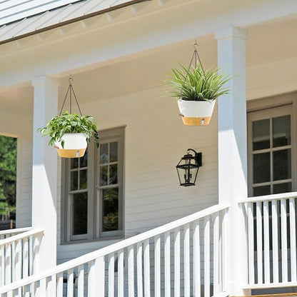 ZMTECH 12 Inch Hanging Planters for Indoor Plants, 2 Pack Self Watering Hanging Planter with Visual Reservoir, Hanging Pots for Plants Outdoor with Drainage Hole and Plant Hanger(2 Pack, White)
