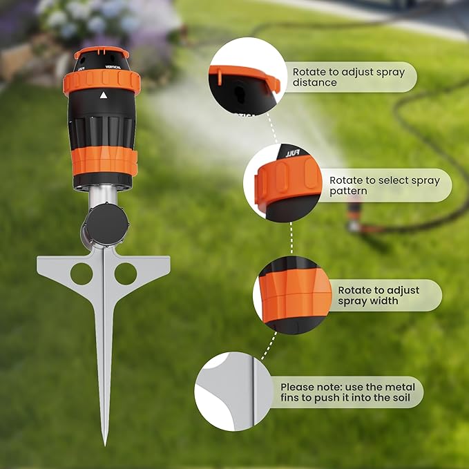 Giraffe Tools Garden Hose 50ft x 5/8", Water Hose Heavy Duty, Flexible with Hose Splitter, Nozzle and Yard Sprinkler, Lightweight Hybrid Hose with Swivel Handle, Male to Female Fittings, Burst 600 PSI