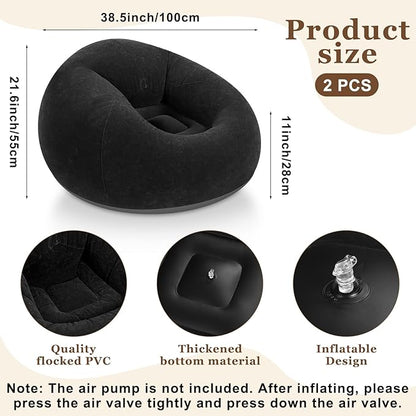 Realspring Inflatable Bean Bag Chairs Outdoor Blow up Camping Chairs Inflatable Lazy Sofa Folding Portable Bean Bag Loungers Couch for Movie Night(Black,2 Pcs)