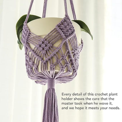 Hanging Planter with Patterns,2Packs Macrame Plant Hangers Indoor Macrame for up to 8 inch Pot Crochet Boho Plant Hanger Holder for Indoor Outdoor with 2S Shaped Stainless Steel Hooks (Purple)