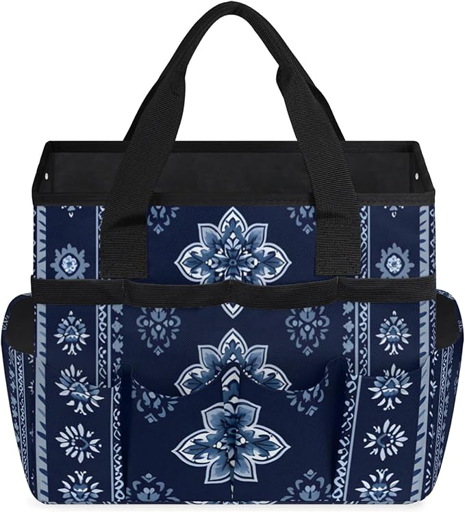 Westward Floral Gardening Tool Bag,Heavy Duty Garden Tote Bag,Portable Oxford Gardening Storage Basket Organizer Handbag with Pockets Handle,Hand Tools Gifts for Outdoor Garden Lawn Yard