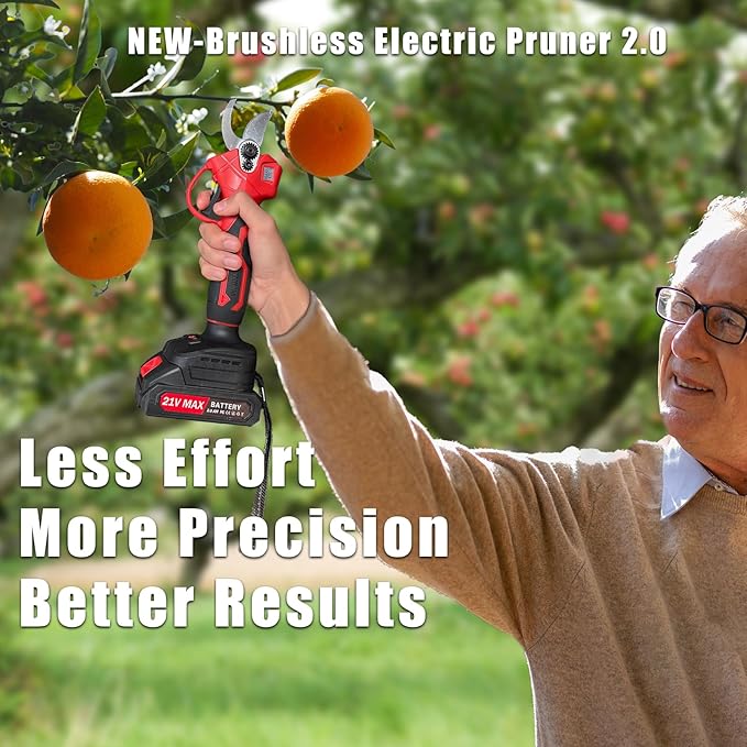 21V Electric Pruning Shears, Tacsaw Upgraded 600W Brushless Electric Pruner with 2×2.0Ah Batteries, 2 Blades, Fast Charger, 1.6" Cutting Diameter, Cordless Pruning Shears for Yards/Outdoors/Farms