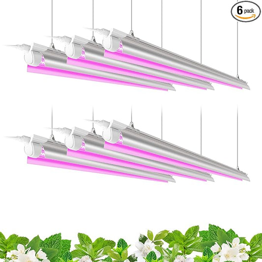Barrina LED Grow Light, 252W(6 x 42W) 4ft T8, Full Spectrum, V-Shape with Reflector, Linkable Design, Plant Lights for Indoor Plants, 6-Pack
