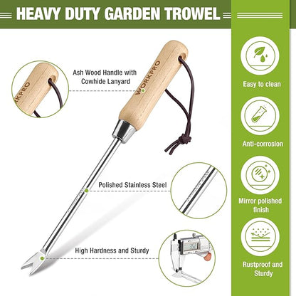 WORKPRO Dandelion Weeder Puller Tool with Wood Handle, Polished Stainless Steel Garden Weed Remover Tool, Two-Pronged Fork Weeder Tool for Lawn Farmland Transplant Gardening Plant Tool