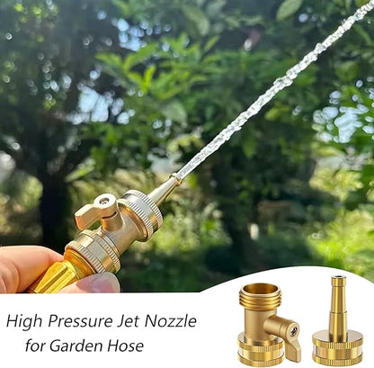 Heavy-duty brass hose nozzle 3-piece set,adjustable nozzle spray, with valve control, suitable for gardens, lawns, car cleaning and terraces | additional 4 anti-gaskets